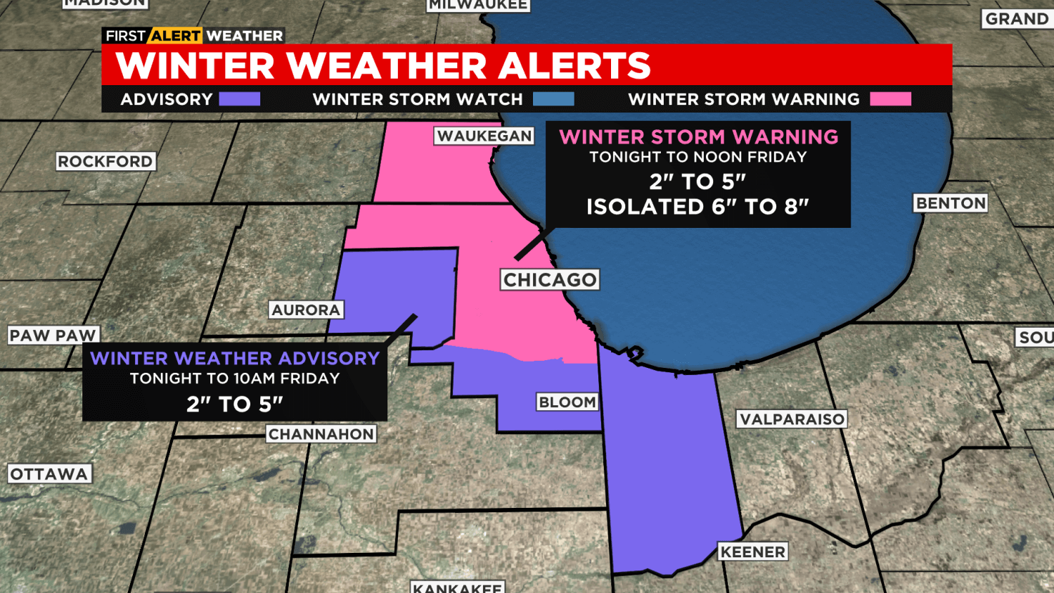 Winter Storm Warning Issued for Chicago, Northern Suburbs as Up to 8 Inches of Snow Possible